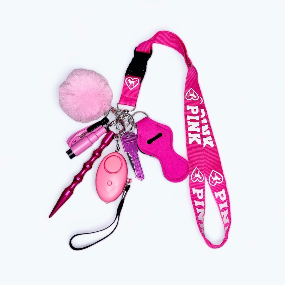 Self defense safety keychain with PINK lanyard